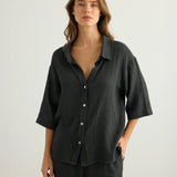 Kaya Boyfriend Shirt - CharcoalThe HandloomTop