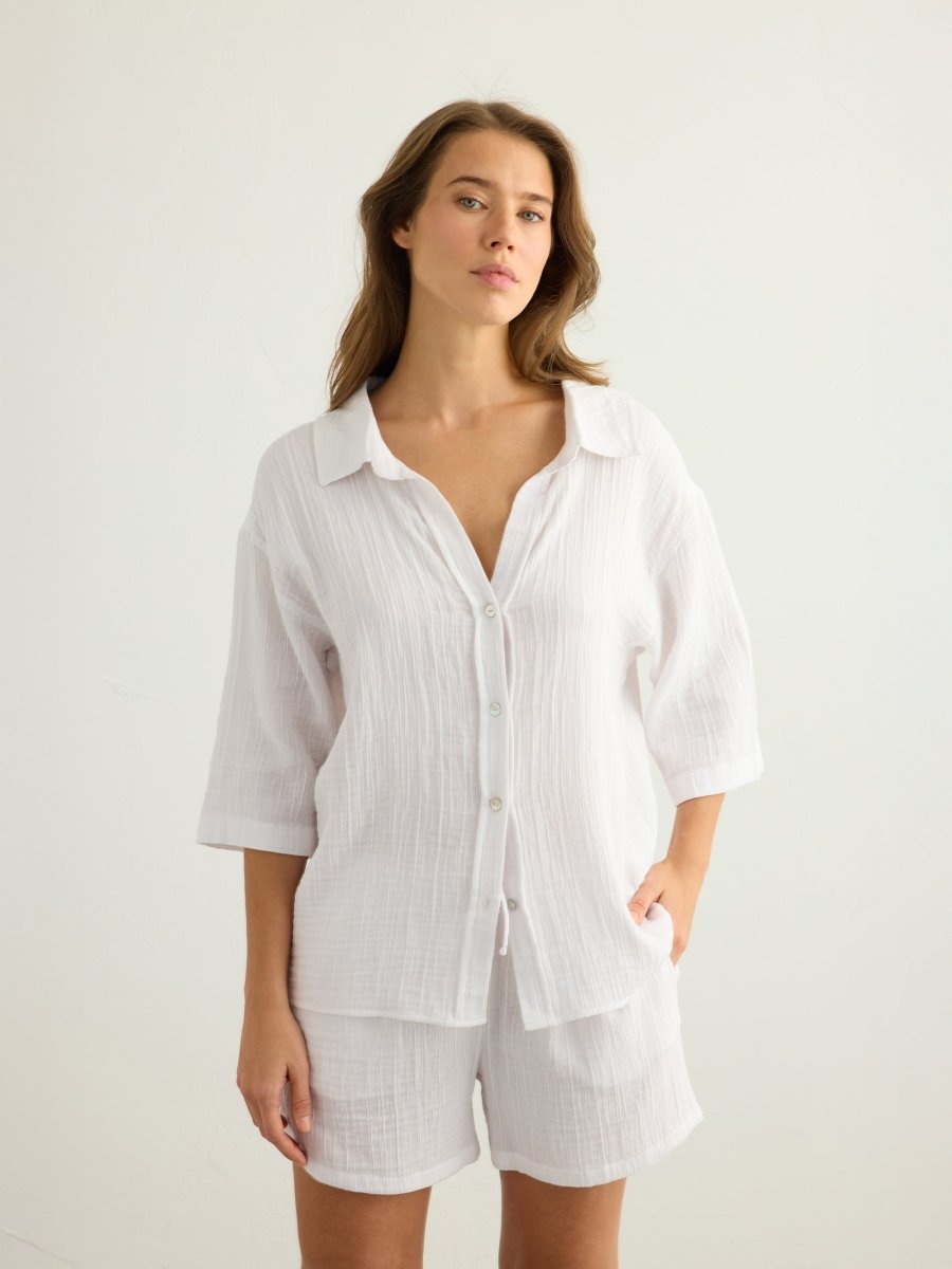 Kaya Boyfriend Shirt - WhiteThe HandloomTop