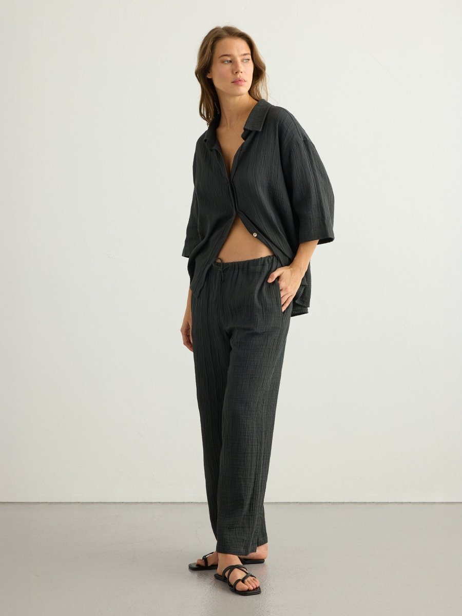 Kaya Drawstring Pants - CharcoalThe HandloomPants