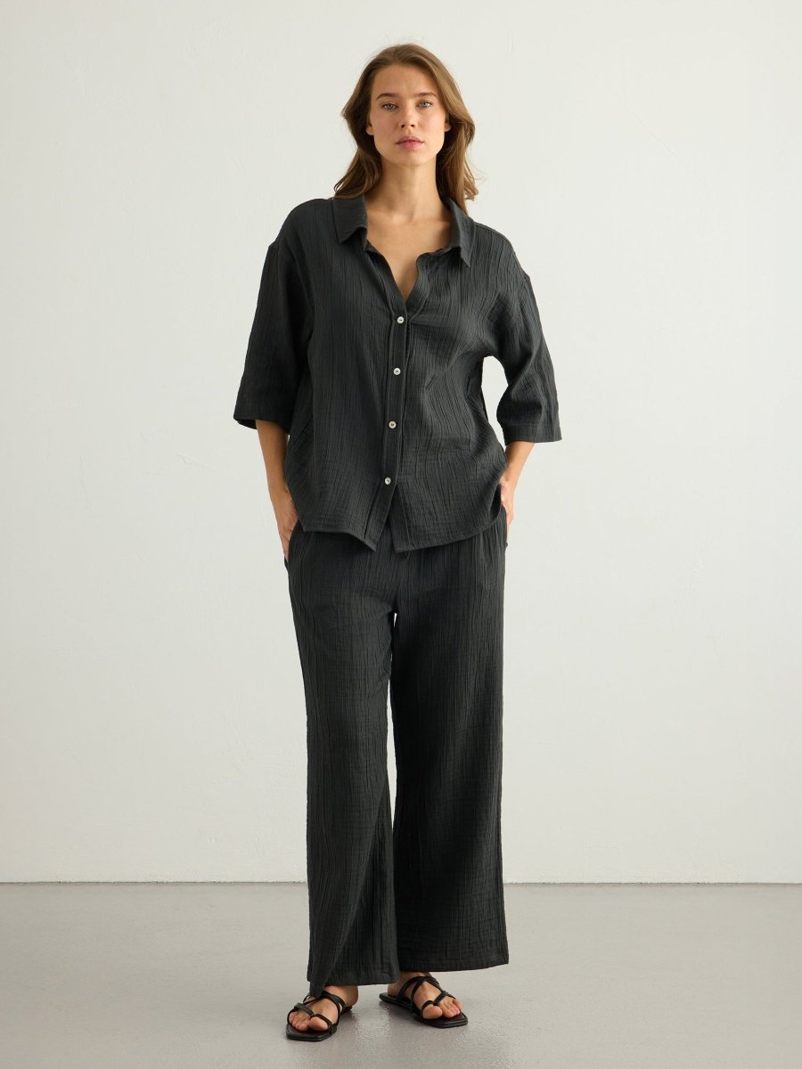 Kaya Drawstring Pants - CharcoalThe HandloomPants
