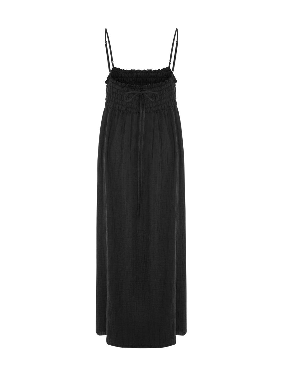 Kaya Smocked Maxi Dress - CharcoalThe HandloomDress