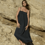 Kaya Smocked Maxi Dress - CharcoalThe HandloomDress
