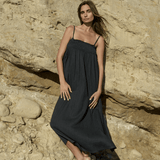 Kaya Smocked Maxi Dress - CharcoalThe HandloomDress