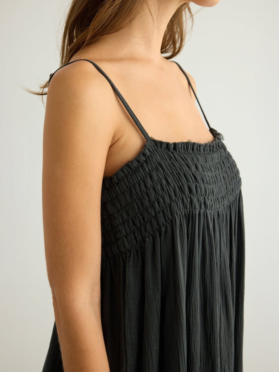 Kaya Smocked Maxi Dress - CharcoalThe HandloomDress