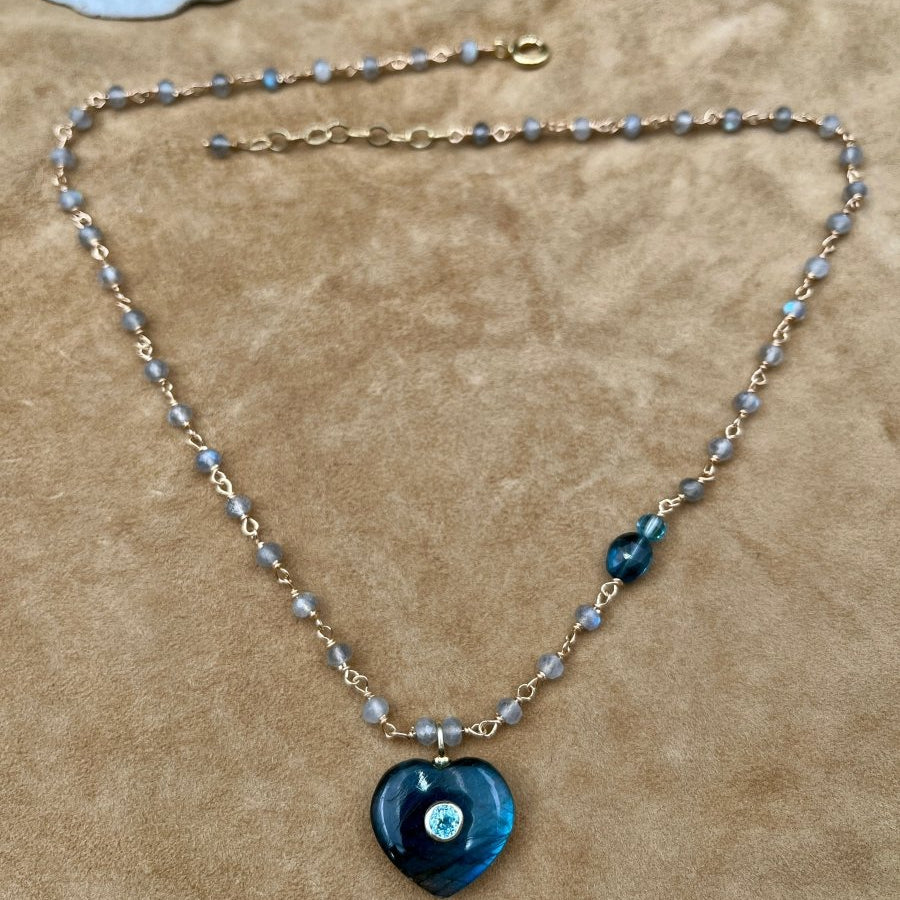 Labradorite Heart with Blue Topaz Pendant NecklaceBeth ZinkNECKLACES