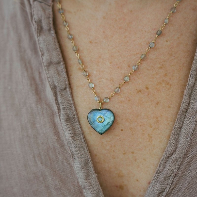 Labradorite Heart with Inset Labradorite Gemstone NecklaceBeth ZinkNECKLACES