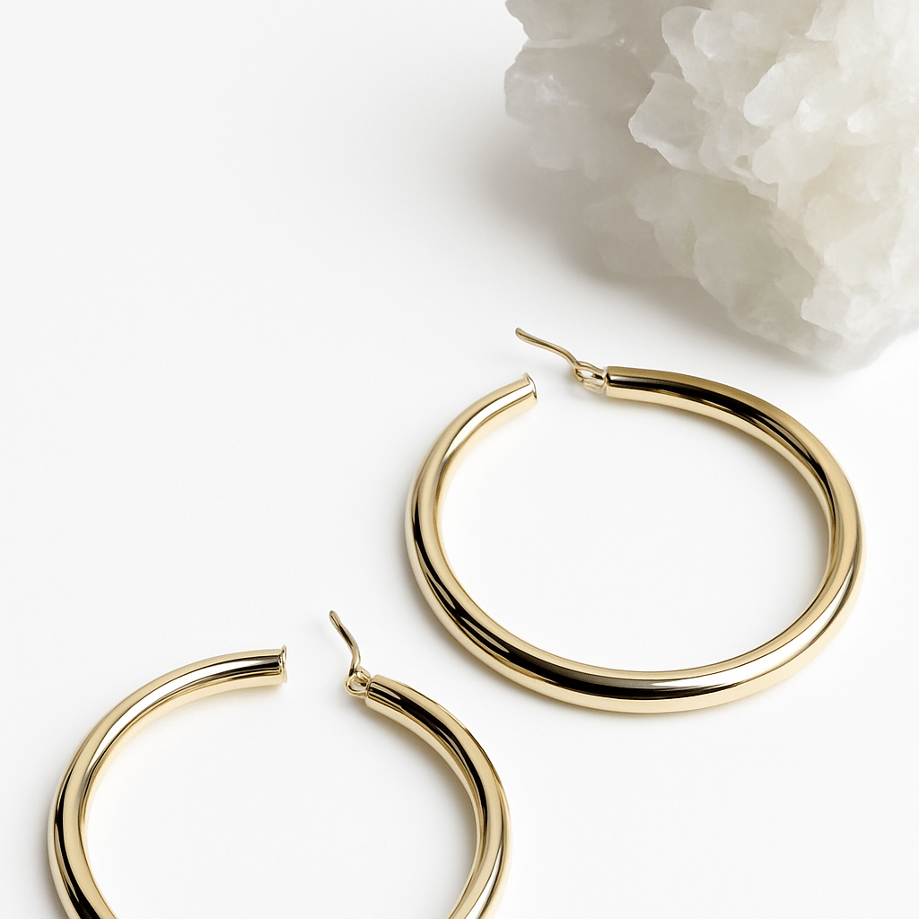Large Hollow 10K Gold Hoop Earrings – 2” Lightweight Statement HoopsZPL - Fine LineEARRINGS