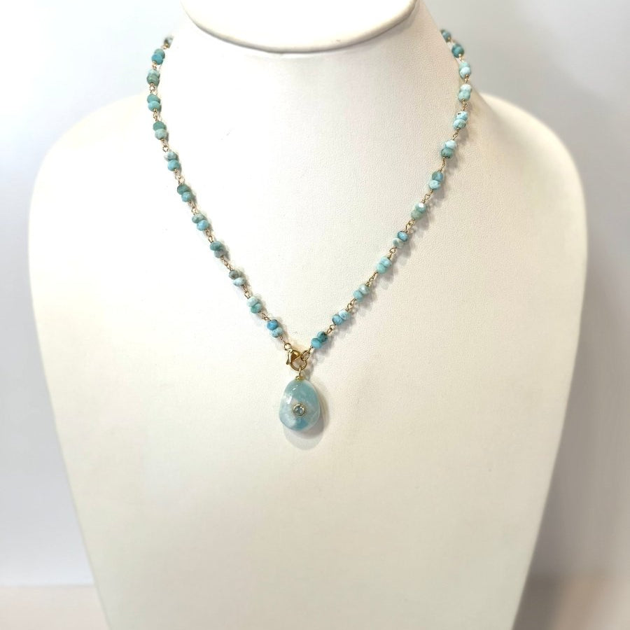 Larimar Oval Pendant With Larimar Rondelles NecklaceBeth ZinkNECKLACES