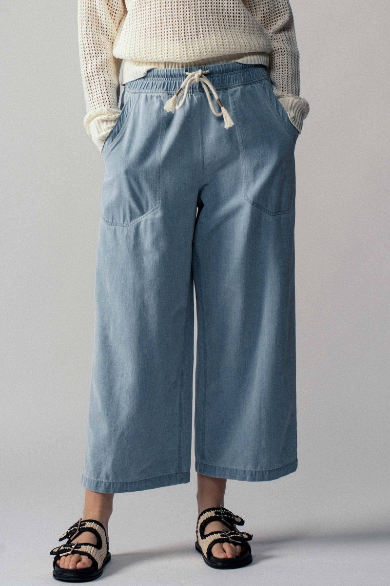 Light Blue Wide - Leg Cropped PantsUrban DaizyBOTTOM