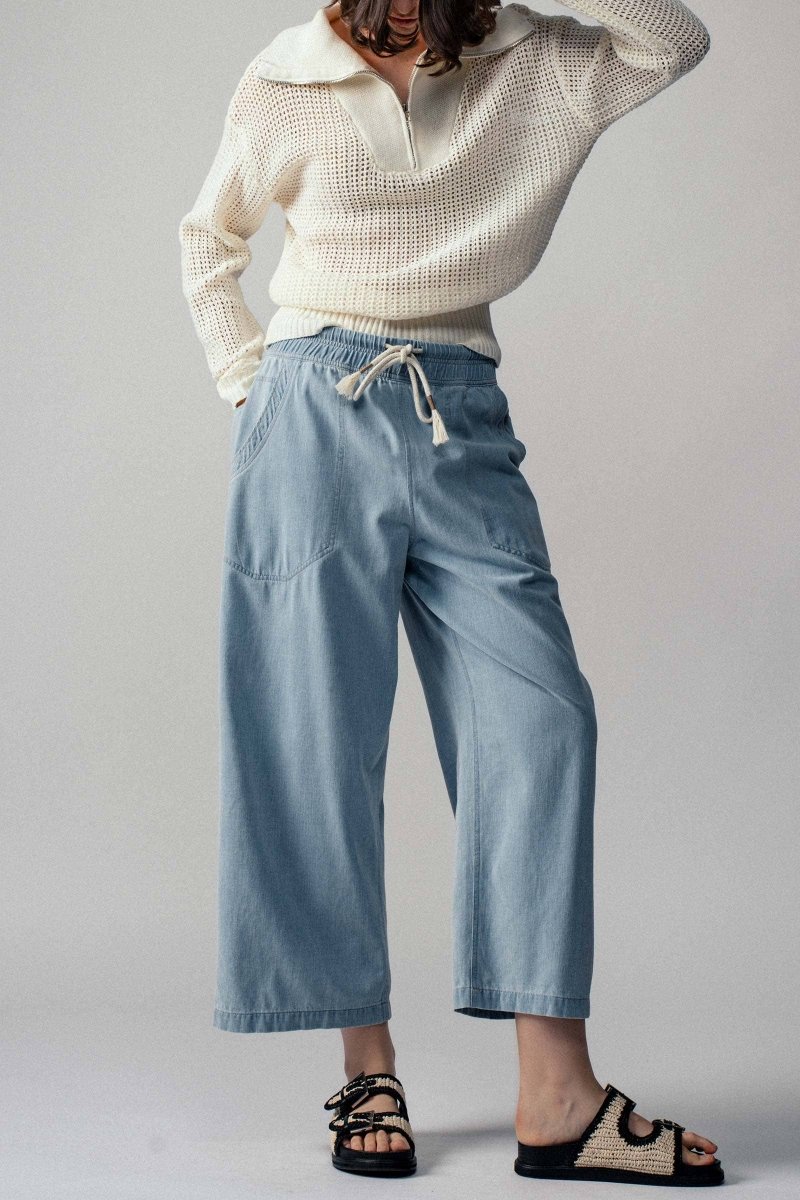 Light Blue Wide - Leg Cropped PantsUrban DaizyBOTTOM