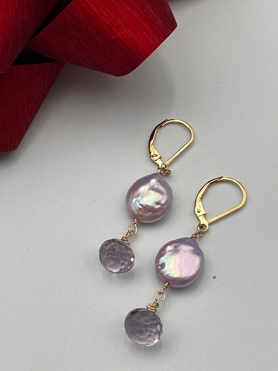 Lilac Coin Pearls with Amethyst EarringsBeth ZinkEARRINGS
