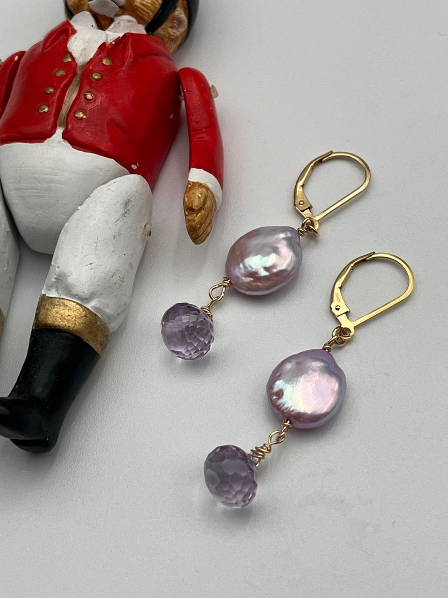 Lilac Coin Pearls with Amethyst EarringsBeth ZinkEARRINGS