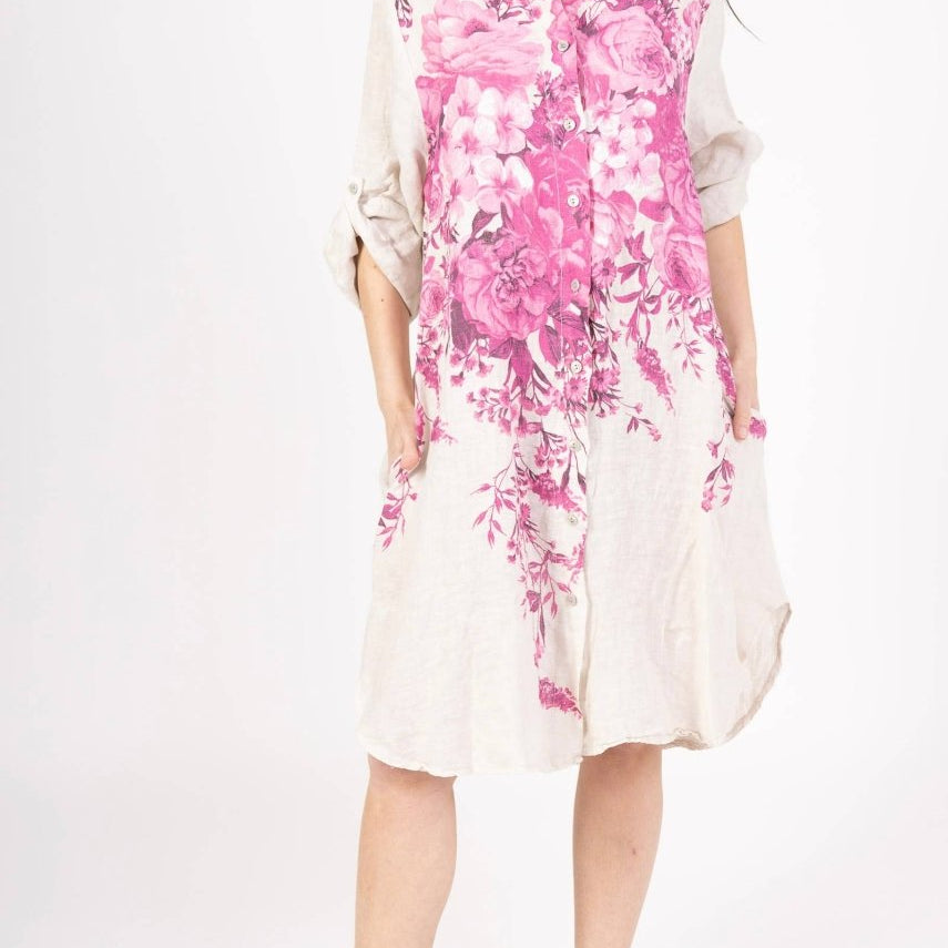 Linen shirt dress with floral print : Pinkla maison des fibres naturellesDRESS