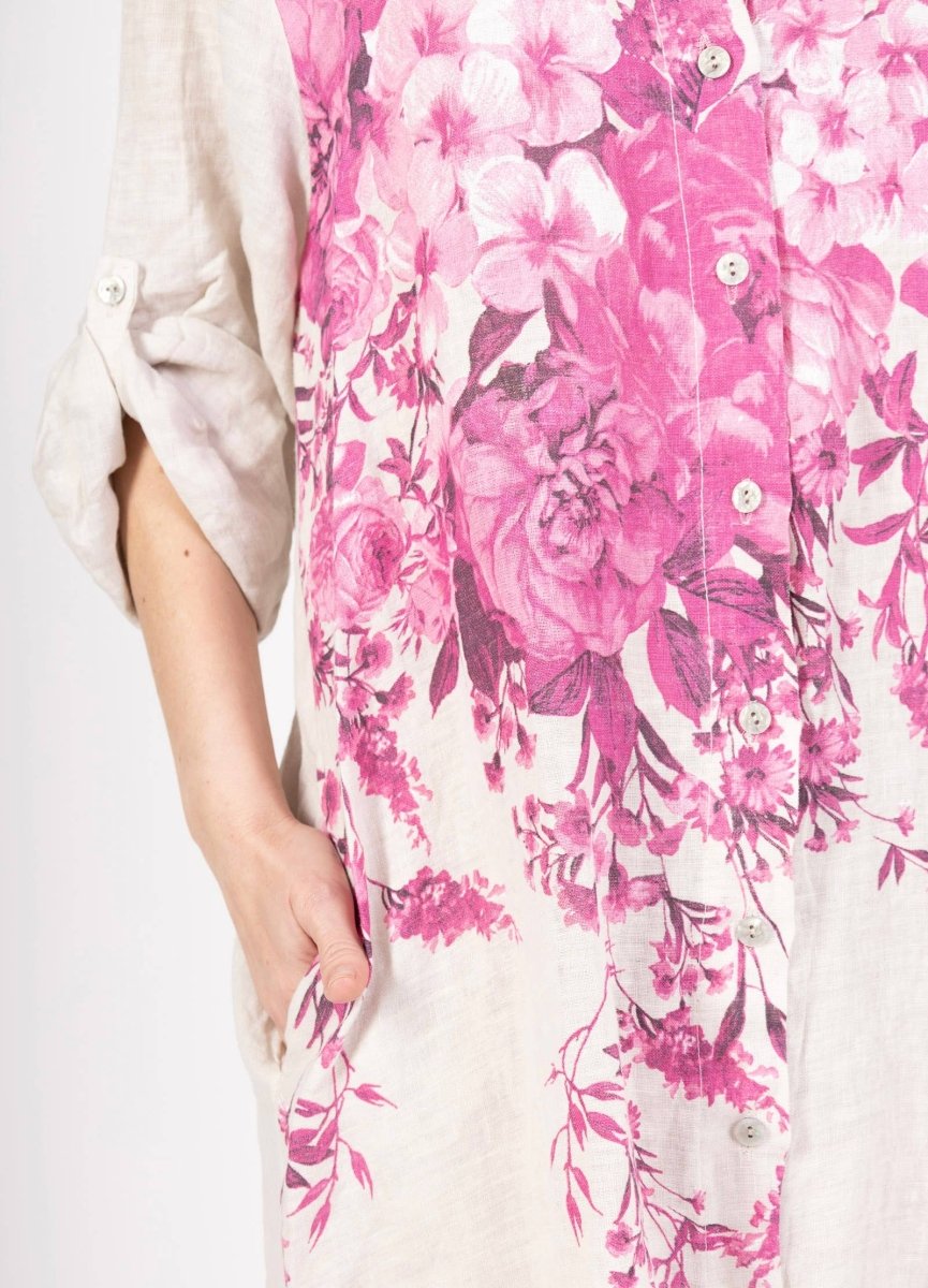 Linen shirt dress with floral print : Pinkla maison des fibres naturellesDRESS