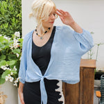 Linen wrap top 621286 100% linen: Sky bluela maison des fibres naturelles