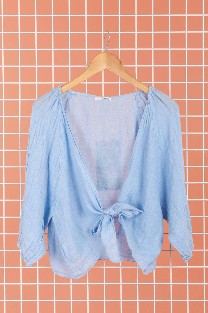 Linen wrap top 621286 100% linen: Sky bluela maison des fibres naturelles