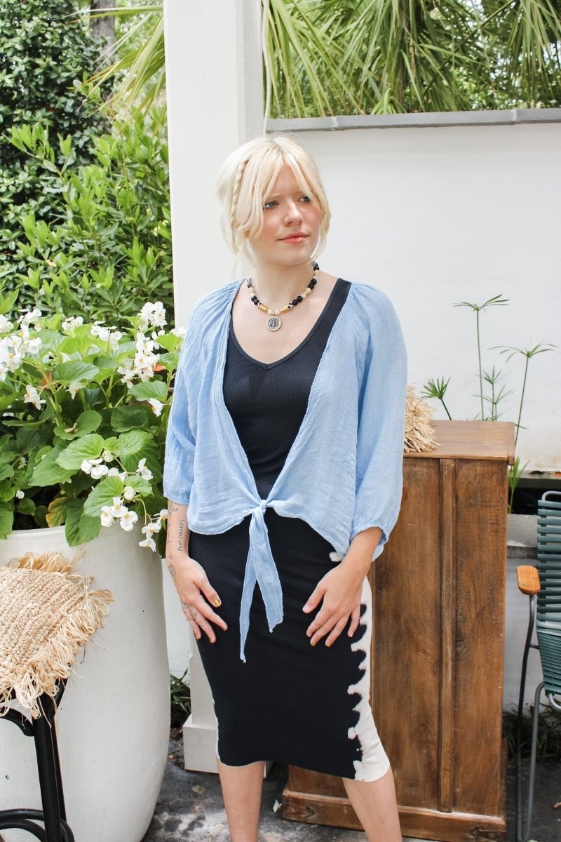 Linen wrap top 621286 100% linen: Sky bluela maison des fibres naturelles
