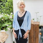 Linen wrap top 621286 100% linen: Sky bluela maison des fibres naturelles