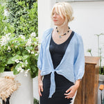 Linen wrap top 621286 100% linen: Sky bluela maison des fibres naturelles