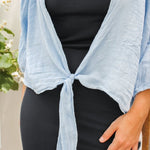 Linen wrap top 621286 100% linen: Sky bluela maison des fibres naturelles