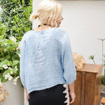 Linen wrap top 621286 100% linen: Sky bluela maison des fibres naturelles