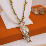 Long Bali Silver Bird Pendant & Beaded NecklaceMelody Vintage JewelryNecklace