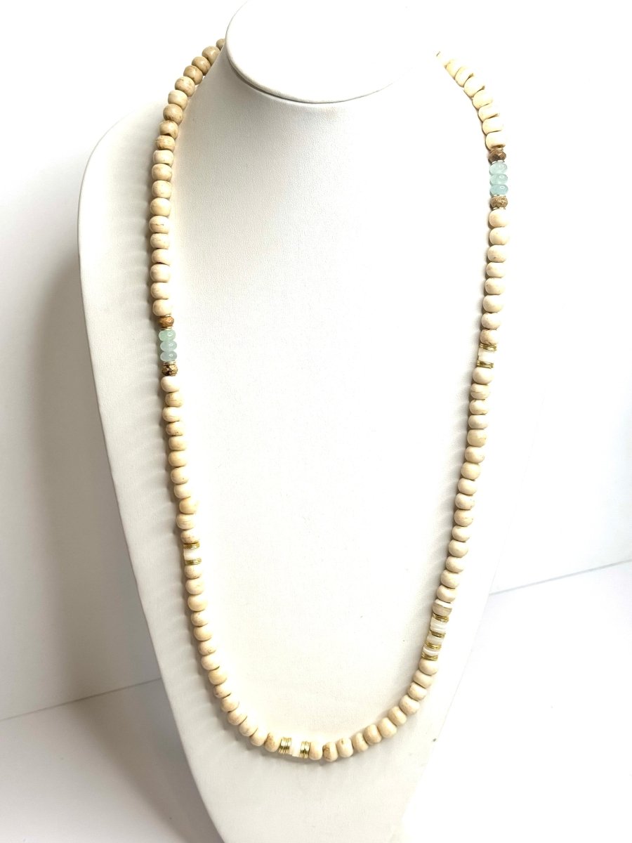 Long Bone Bead, Jade, Pearl, Wood & Gold Accent NecklaceRobin JacksonNECKLACES