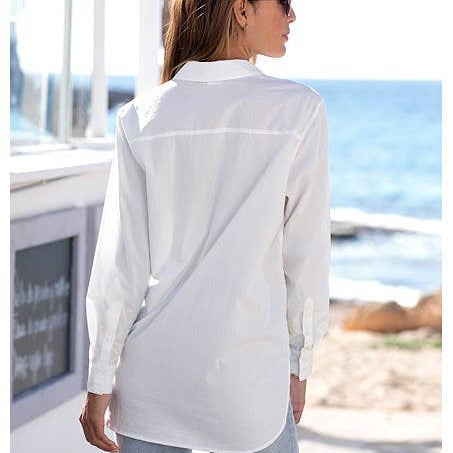 Long Sleeve Button Down Blouse: WhiteLascanaTOPS