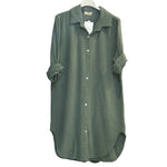 Long sleeve cotton gauze slit shirt dress: KhakiMOONSUNDRESS