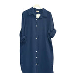 Long sleeve cotton gauze slit shirt dress: NavyMOONSUNDRESS