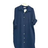 Long sleeve cotton gauze slit shirt dress: NavyMOONSUNDRESS