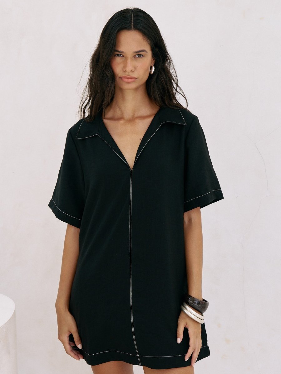 Mae Popover Mini Dress - BlackThe HandloomDress