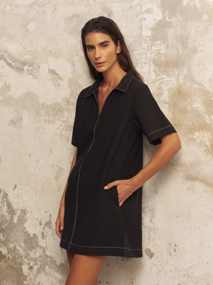 Mae Popover Mini Dress - BlackThe HandloomDress