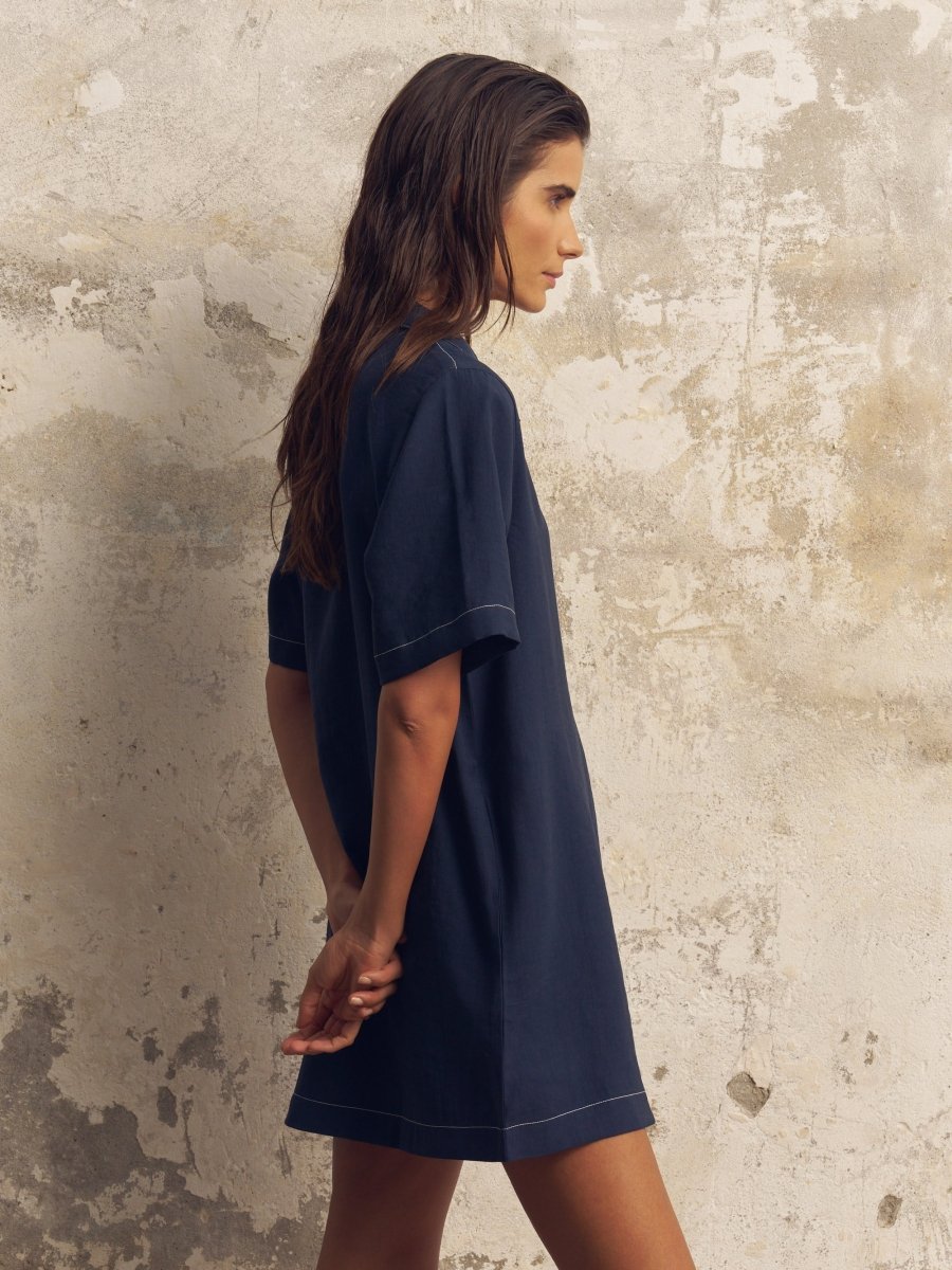 Mae Popover Mini Dress - NavyThe HandloomDress