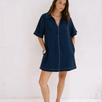 Mae Popover Mini Dress - NavyThe HandloomDress