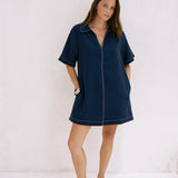 Mae Popover Mini Dress - NavyThe HandloomDress