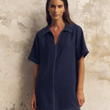Mae Popover Mini Dress - NavyThe HandloomDress