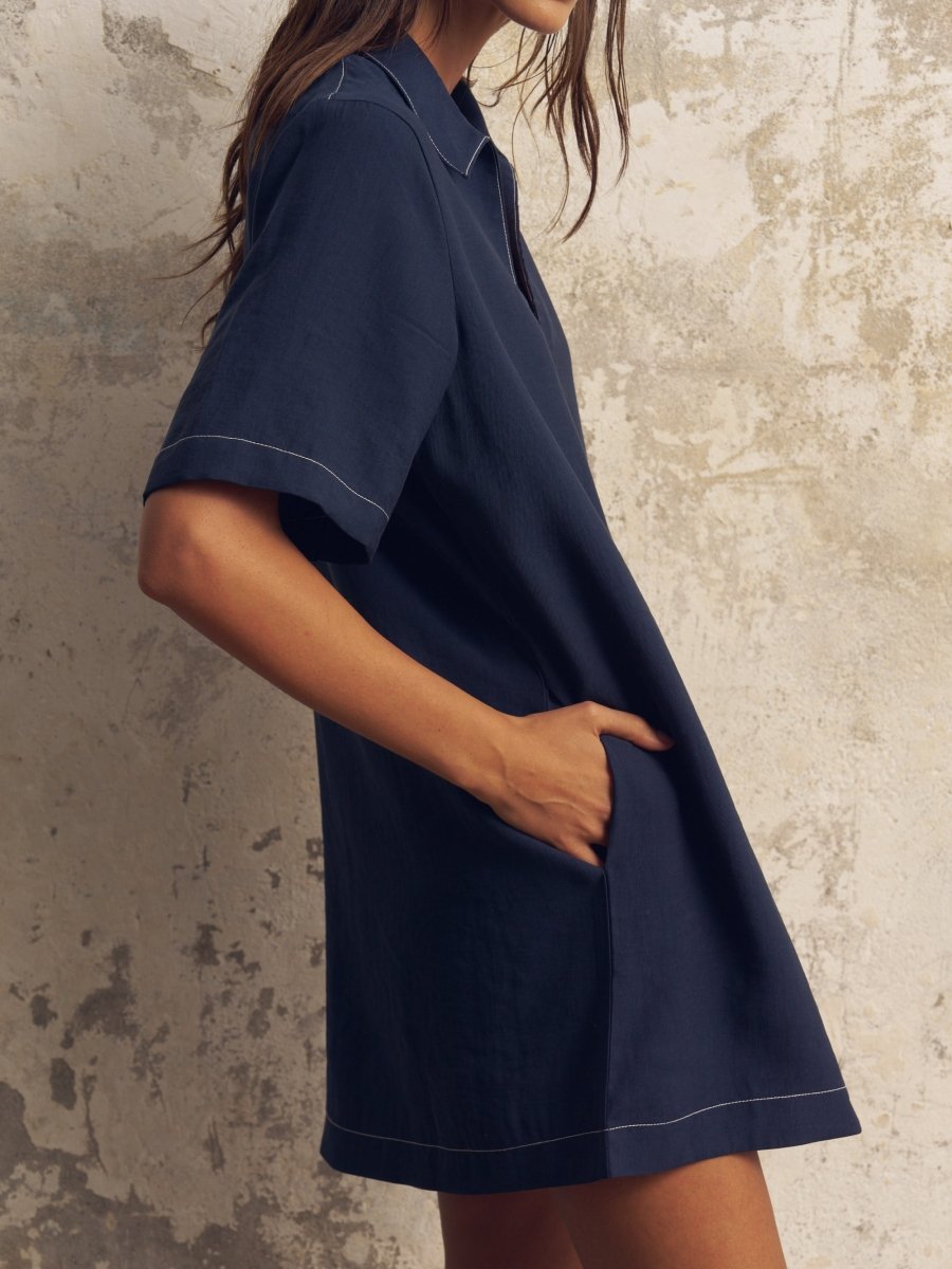 Mae Popover Mini Dress - NavyThe HandloomDress