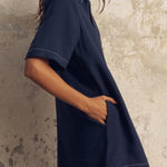 Mae Popover Mini Dress - NavyThe HandloomDress