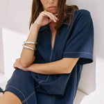 Mae Popover Mini Dress - NavyThe HandloomDress