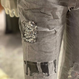 Magic Pants with Sequin & Patchwork Embellishment: GrayLeParisPetit by I Love Linenpants