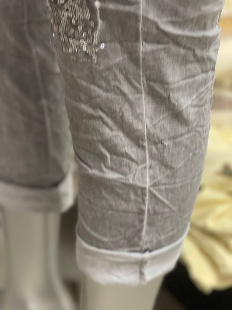 Magic Pants with Sequin & Patchwork Embellishment: GrayLeParisPetit by I Love Linenpants