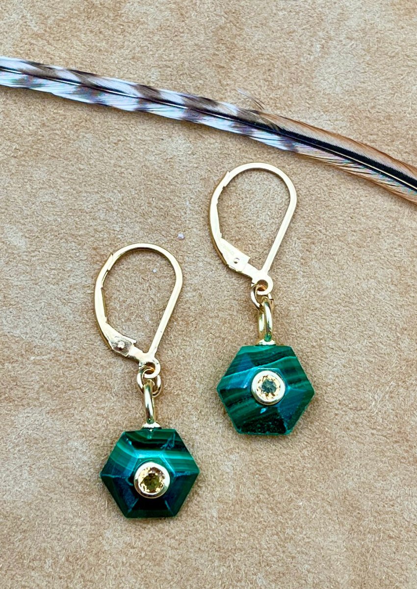 Malachite Hexagon Leverback EarringsBeth ZinkEARRINGS