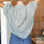 Mandarin Collar Top - Blue Portrait Floral/Moss StripeEmerson FryTOPS