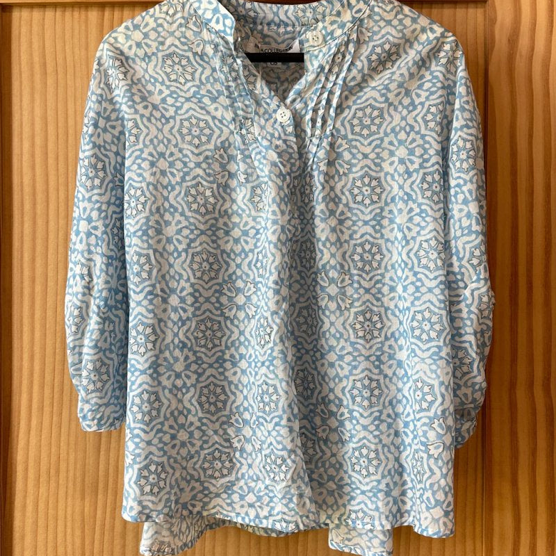Mandarin Collar Top - Geo Flower Blue OrganicEmerson FryShirts & Tops