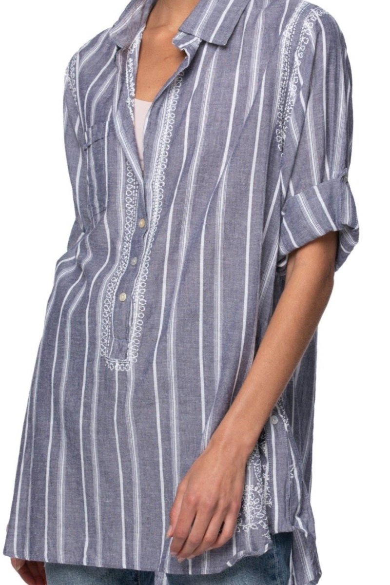 Meet Your New Favorite: The Boyfriend Cotton Shirt: Cabana GreySubtle LuxuryTOPS
