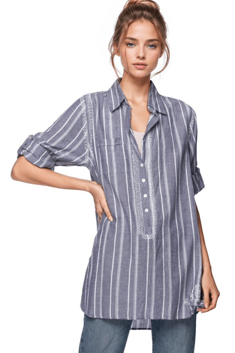 Meet Your New Favorite: The Boyfriend Cotton Shirt: Cabana GreySubtle LuxuryTOPS