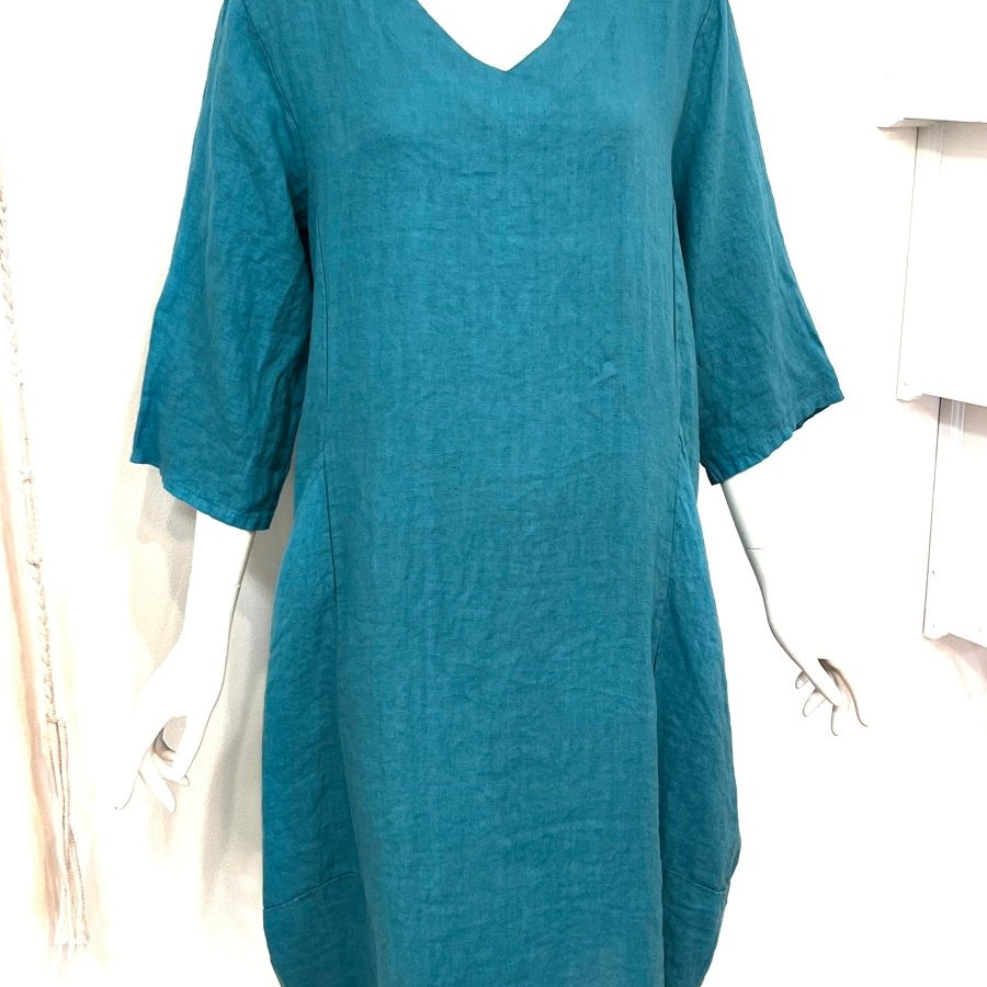 Midi dress with V - neck in linenla maison des fibres naturellesDRESS