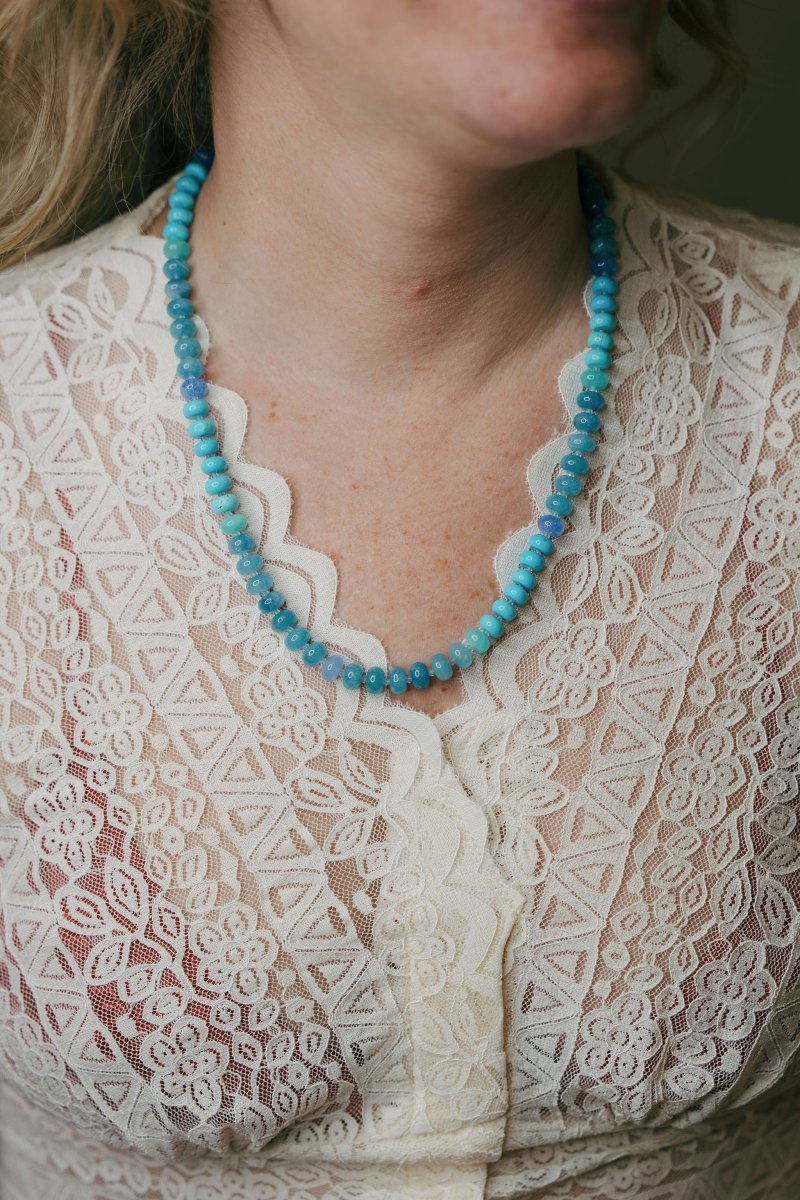 Mixed Blue Quartz And Opal Shades Apatite Rondelles NecklaceBeth ZinkNECKLACES
