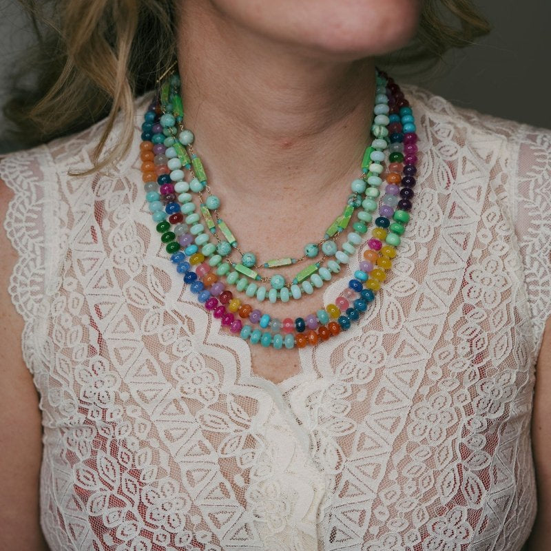 Mixed Quartz And Opal Gemstone Moonstone Rondelles NecklaceBeth ZinkNECKLACES
